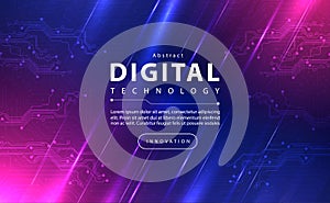 Digital technology banner pink blue background concept with technology light effect, abstract tech, innovation future data tech