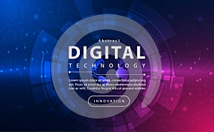 Digital technology banner pink blue background concept with technology light effect, abstract tech, innovation future data tech