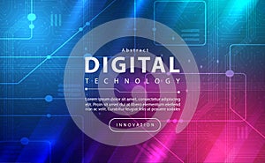 Digital technology banner pink blue background concept with technology light effect, abstract tech, innovation future data vector