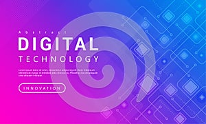 Digital technology banner pink blue background concept with technology line light effects, abstract tech photo