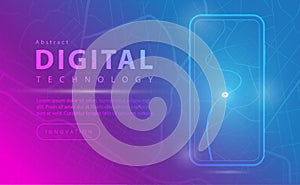 Digital technology banner pink blue background concept with technology line light effects, abstract tech, Map GPS navigation app