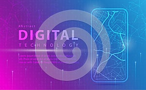 Digital technology banner pink blue background concept with technology line light effects, abstract tech, Map GPS navigation