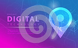 Digital technology banner pink blue background concept with technology line light effects, abstract tech, Map GPS navigation tech