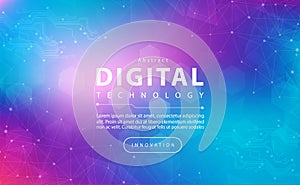Digital technology banner pink blue background concept, technology purple light effect, abstract tech, innovation future data ai
