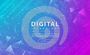 Digital technology banner pink blue background, media cyber technology light purple effect, abstract tech, innovation future