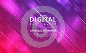 Digital technology banner pink purple background concept with technology light effect abstract tech innovation future data