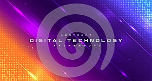 Digital technology banner purple orange background concept, cyber technology, abstract hi-tech, innovation future data