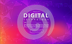 Digital technology banner purple pink background concept, technology light blue effect, abstract tech, innovation future data tech