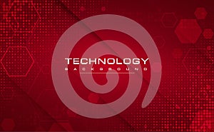 Digital technology banner red background concept, circuit technology light effect abstract cyber tech innovation future data