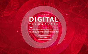 Digital technology banner red background concept, circuit technology light effect, abstract cyber tech, innovation future data ai