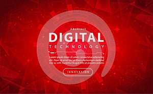 Digital technology banner red background concept with technology light effect, abstract cyber tech, innovation future data tech