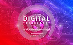 Digital technology banner red blue background concept and technology light effect, pink abstract tech, innovation future data tech