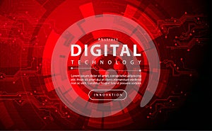 Digital technology banner red dark background concept with technology light effect, abstract tech, innovation future data, tech ai