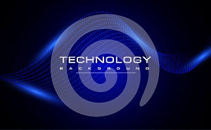 Digital technology blue background, online cyber technology algorithm, dark abstract wave futuristic circuit tech