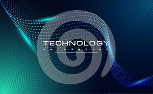 Digital technology blue green background, online cyber media algorithm, dark abstract wave futuristic circuit tech