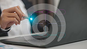 Digital technology of business process and workflow automation with flowchart and processing management. Chart scheme hierarchy