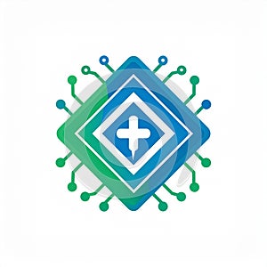 Digital Technology Chip Icon with Plus Symbol
