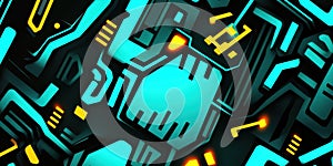 Digital technology circuit abstract with neon blue chip pattern