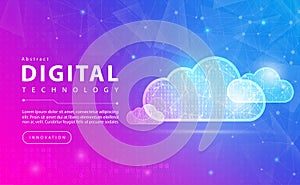 Digital technology and Cloud computing banner pink blue background concept with technology line light effects, abstract tech