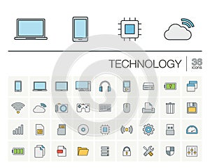 Digital technology color vector icons