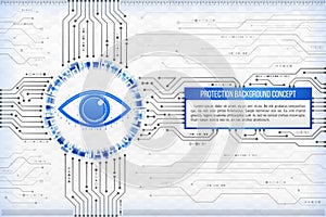 Digital technology concept of background with an eye. Modern safety digital background.