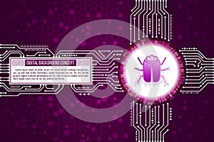 Digital technology concept of background with a hacker bug. Mode