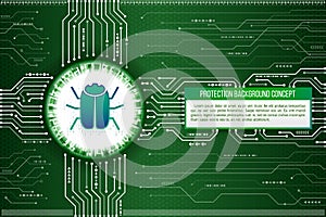 Digital technology concept of background with a hacker bug. Mode