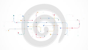 Digital technology concept with integrated circuit and network communication elements