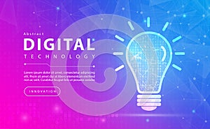 Digital technology creative idea inspiration and innovation banner pink blue background concept with technology line light effects