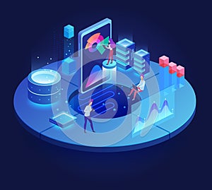 Digital technology dark isometric vector illustration