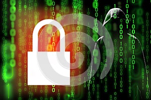 Digital technology data encryption can prevent hacker or data leak in matrix photo