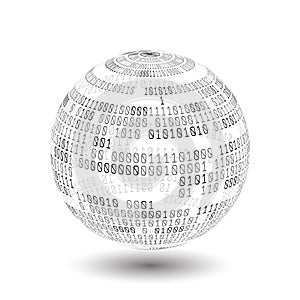 Globe with binary code. Ball of binary code. Digital technology. Data Sorting. Artificial intelligence.Big data.Smart