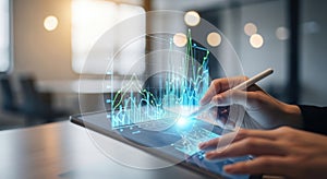 Digital technology and data visualization on a tablet interface isolated on white background