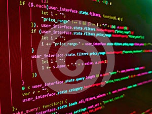 Digital technology on display. Coding programmer abstract background. Programming code abstract screen of software developer.