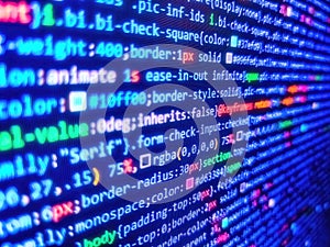 Digital technology on display. Developer working on software codes in office. Computer source code programmer script developer.