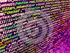 Digital technology on display. HTML CSS3 source code on lcd screen with black background. Abstract information digital technology