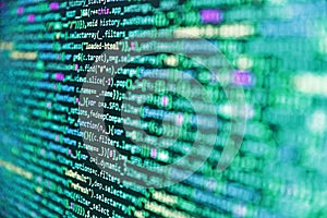 Digital technology on display. Mobile app building. Abstract source code background. Abstract computer script about big data and