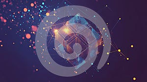 Digital technology displaying abstract network data blockchain concept