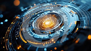 Digital technology displaying futuristic data processing and network connections