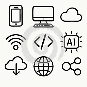 Digital Technology Doodle Icons â Hand-Drawn Tech Essentials