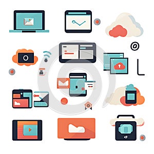 Digital technology icons with clouds and data image