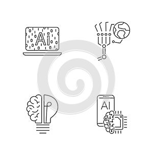 Digital technology icons set. AI, IoT, Hi-Tech concept. Editable Stroke
