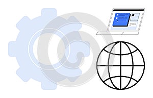 Digital Technology Integration with Gear, Laptop Interface, and Global Network Concept