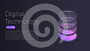 Digital technology isometric concept. Illustration of futuristic datacenter, big data processing, server hosting