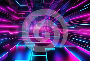 Digital technology metaverse neon blue pink background