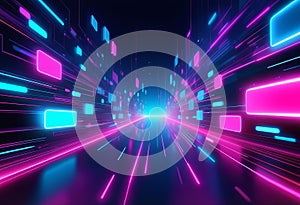 Digital technology metaverse neon blue pink background