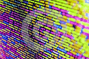 Digital technology modern background. Writing programming code on laptop. Application web source code on monitor. Software