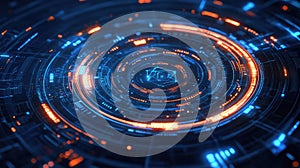 Digital technology network processing glowing data stream