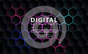 Digital technology polygon pattern black background, geometric cyber technology light, abstract tech, innovation future data