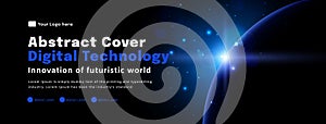 Digital technology poster cover, World map space blue background, cyber information, abstract communication, innovation future